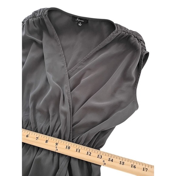 Soprano Grey Dolman Sleeve Faux Wrap Midi Dress Pockets Elastic Waist - Picture 6 of 7